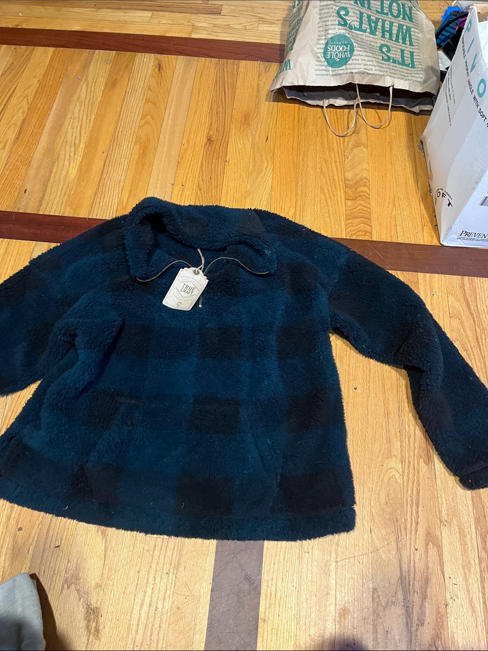 Plush Buffalo-Check Pullover Jacket - Dark Blue/Black